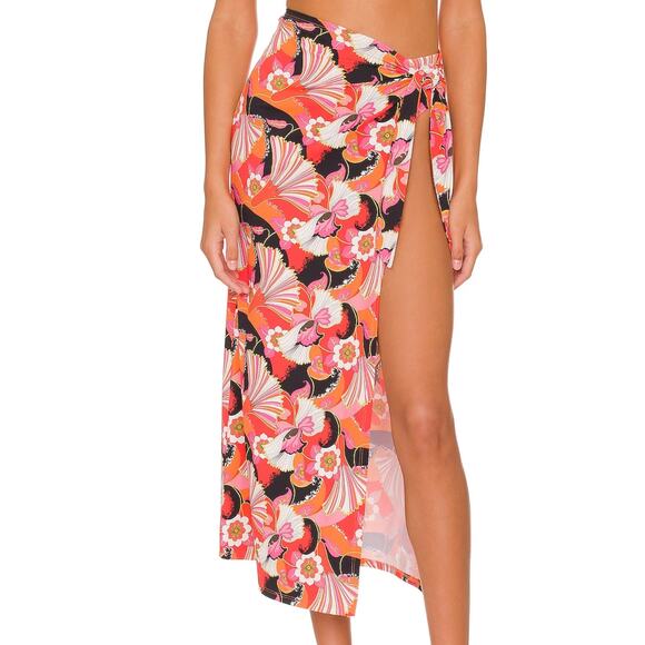 Ronny Kobo Floral Midi Wrap Skirt SMALL Sarong Slit Designer Resort $228 NEW - Picture 1 of 8